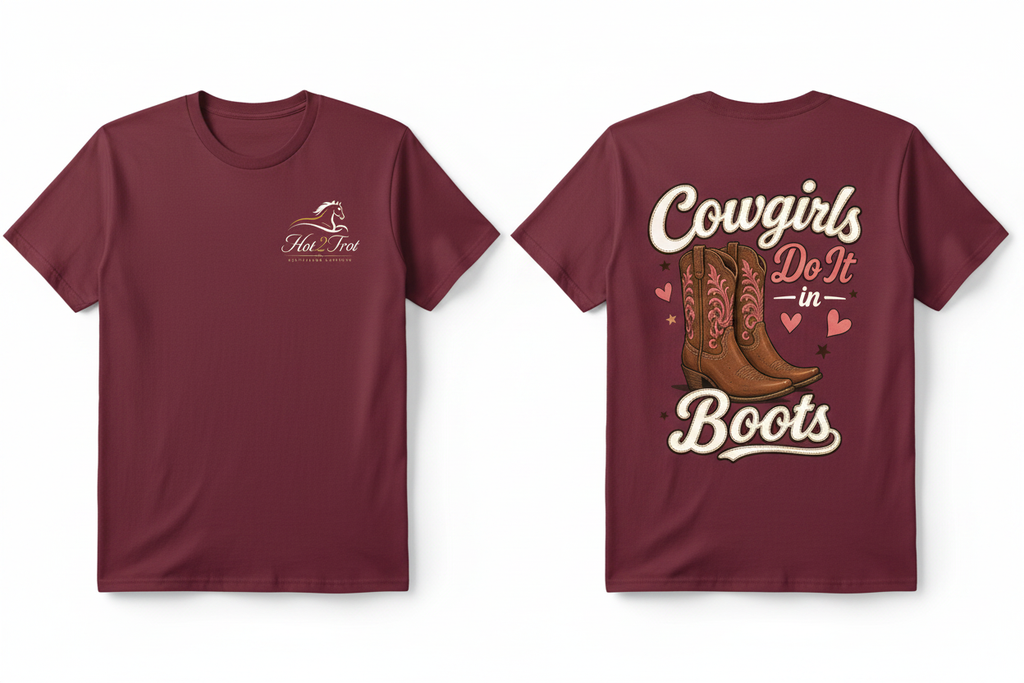 Burgundy T-Shirt Cowgirls Boots White