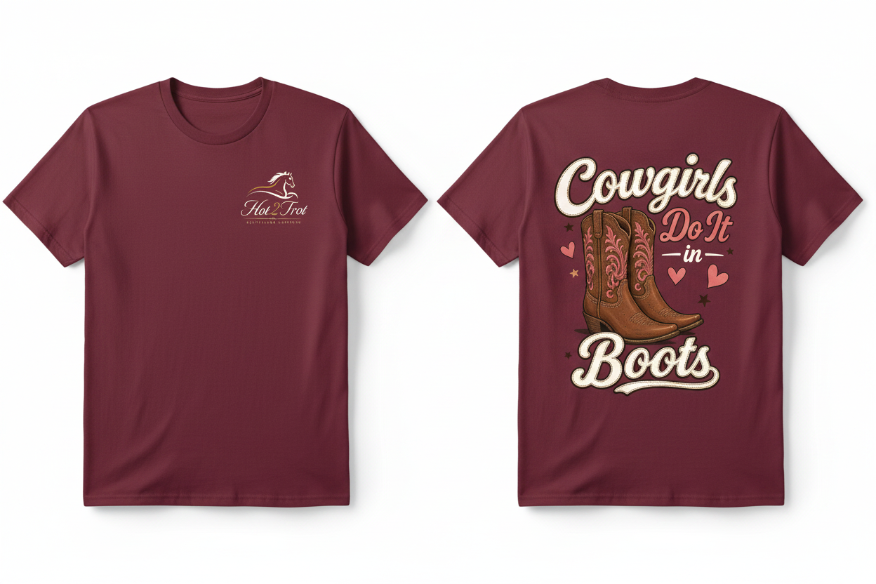 Burgundy T-Shirt Cowgirls Boots White
