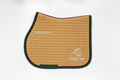 Hot2Trot sand saddle cloth with burgundy outer edge and racing green inner binding